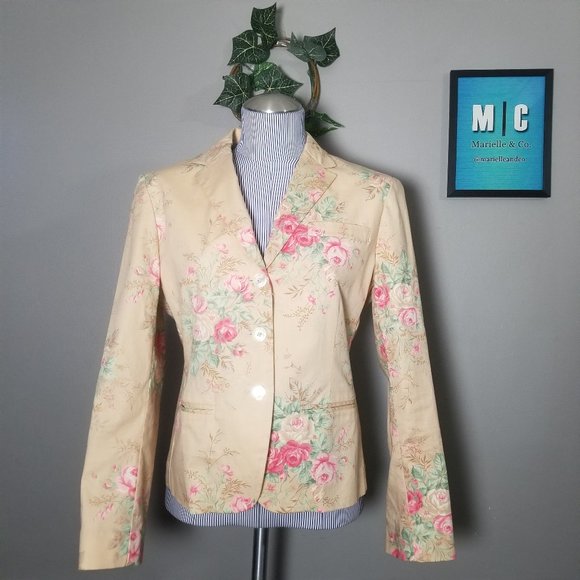 Lauren Ralph Lauren Jackets & Blazers - Lauren Ralph Lauren Tan Floral Roses Blazer Sz 10P